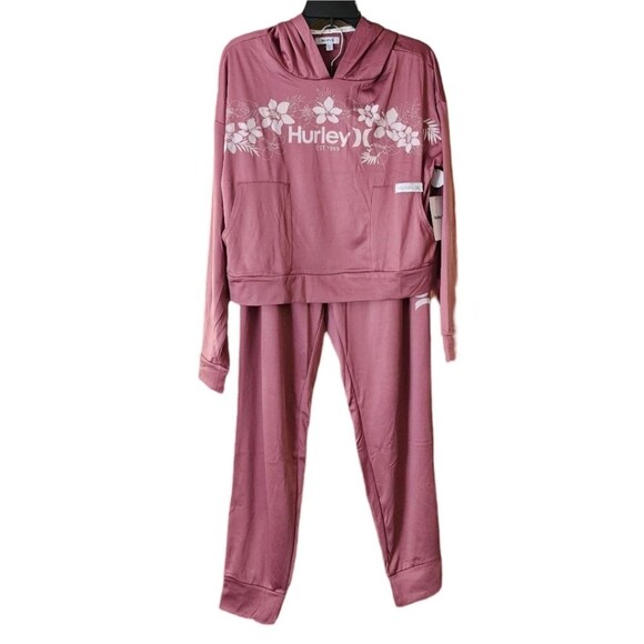 NWT Hurley Soft & Comfy Mauve Satin Hoodie 2 Piece Lounge Set‎ Women’s XL - Picture 1 of 11